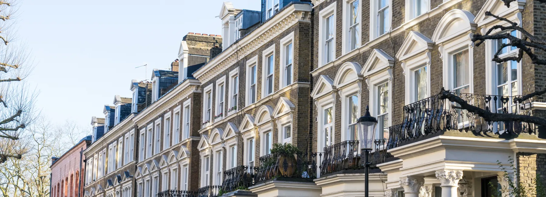 A row of typical town houses in London Kensington and Notting Hill