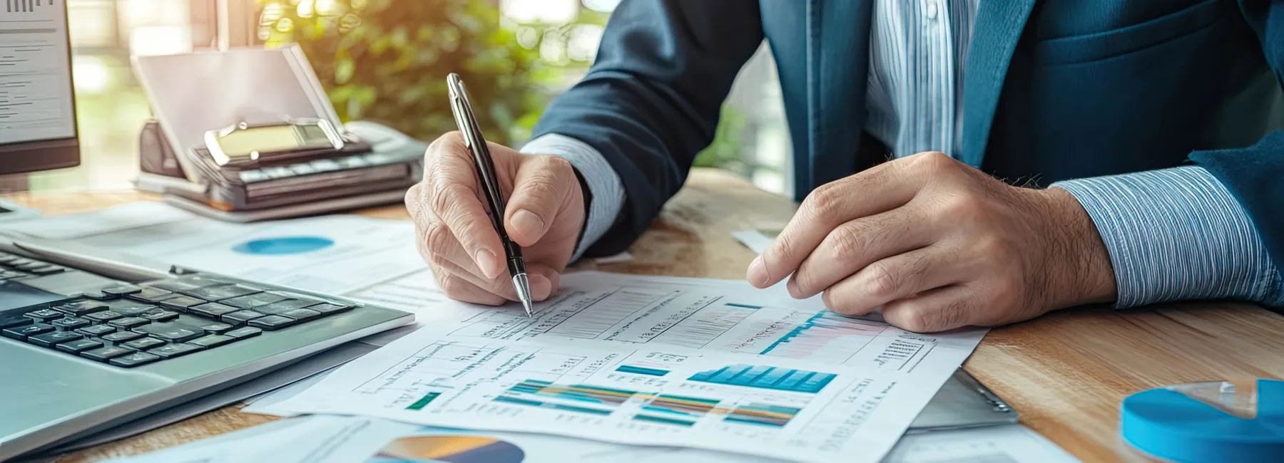 Man with documents with graphs on