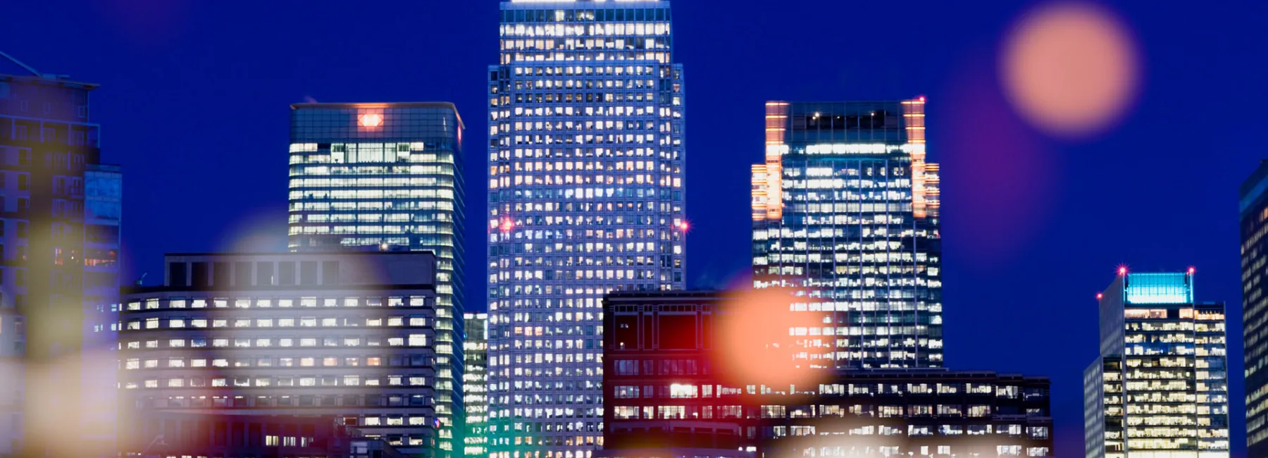 Canary Wharf offices at night