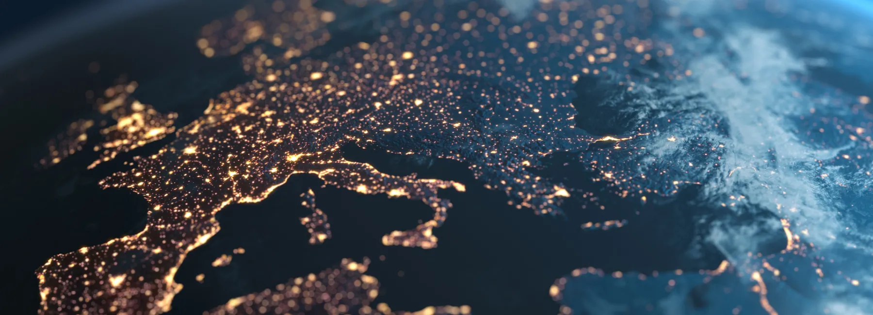 Arial view of western Europe at night 