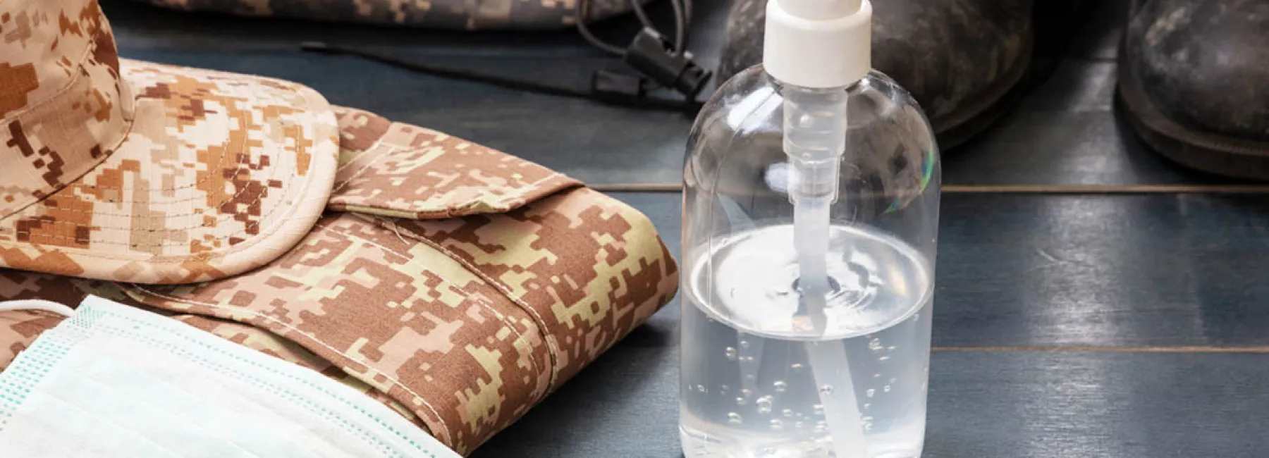 Military kit with hand sanitiser
