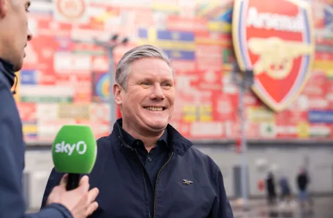 Keir Starmer, leader of the Labour Party, during a Sky Sports interview with David Garrido at Emirates Stadium, London, ahead of Arsenal v Liverpool on Green Football Weekend. Picture date: Sunday February 04 2024.