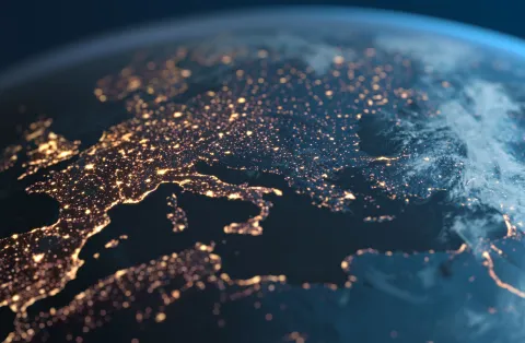 Arial view of western Europe at night 