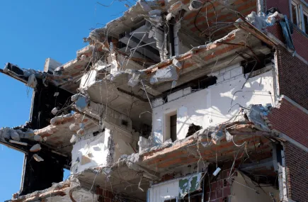 Remains of a destroyed block of flats