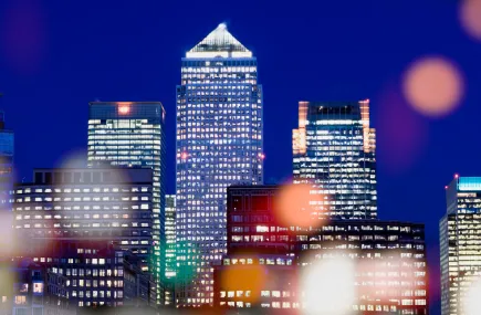 Canary Wharf offices at night