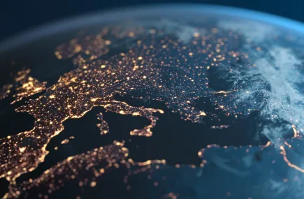 Arial view of western Europe at night 