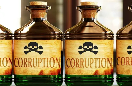 Poison bottles with 'corruption' written on them