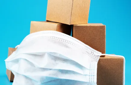 COVID mask and boxes