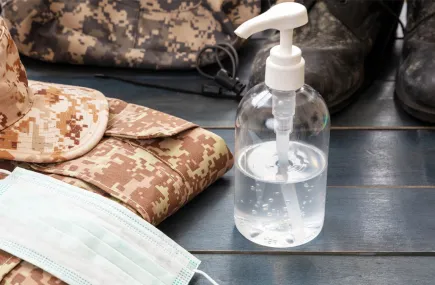Military kit with hand sanitiser