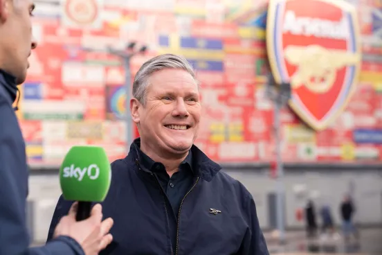 Keir Starmer, leader of the Labour Party, during a Sky Sports interview with David Garrido at Emirates Stadium, London, ahead of Arsenal v Liverpool on Green Football Weekend. Picture date: Sunday February 04 2024.