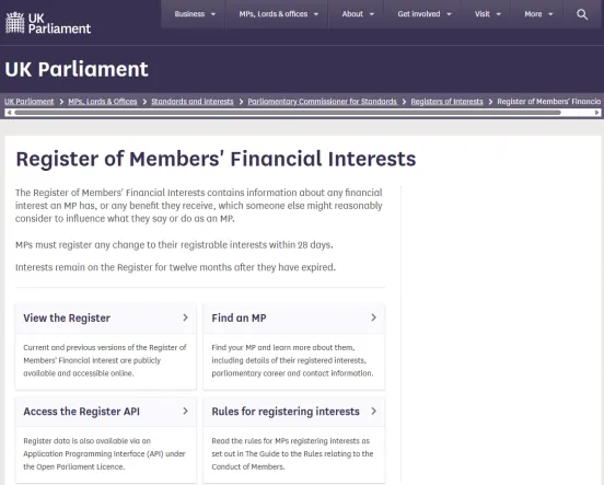Register of Members' Financial Interests